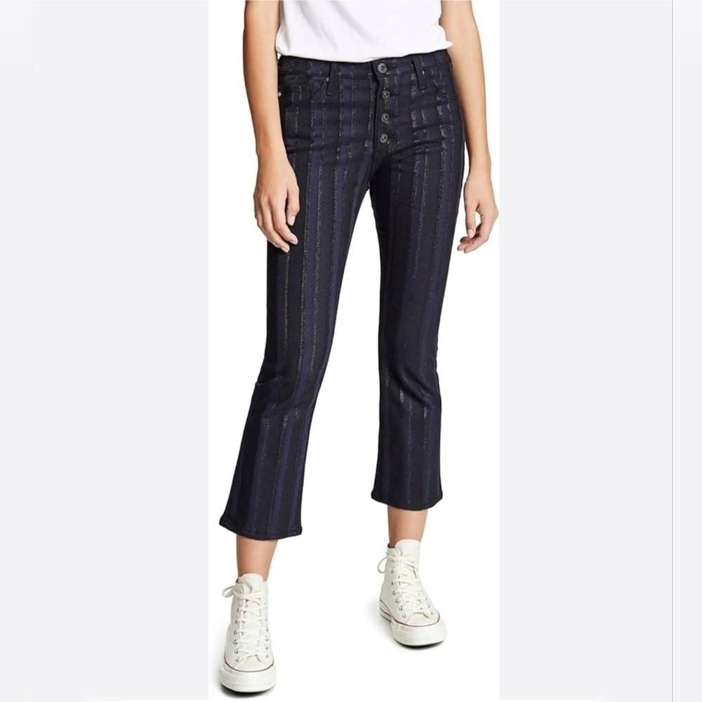 AG Jeans Jodi Button Crop Gunmetal Metallic Stripe